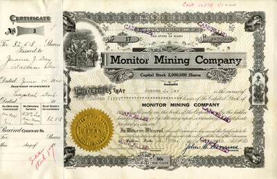 Jerome J. Day was the owner of two hundred fifty shares/ This certificate was marked as This certificate was marked as This was marked as cancelled.