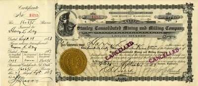 Harry L. Say(?) was the owner of one hundred sixty thousand six hundred ninety-five shares. This certificate was market as This certificate was marked as This was marked as cancelled.