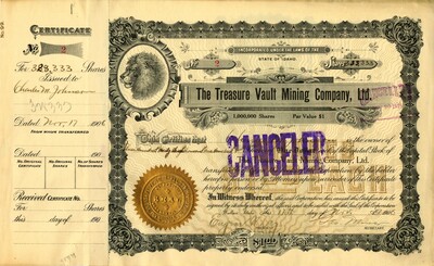 Charles M. Johnson was the owner of three hundred thirty-eight thousand three hundred thirty-three shares. This certificate was marked as This certificate was marked as This was marked as cancelled.