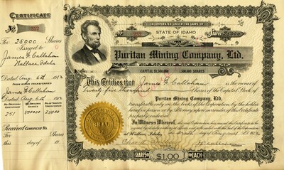James F. Callahan was the owner of twenty-five thousand shares. This certificate was marked as This certificate was marked as This was marked as cancelled.