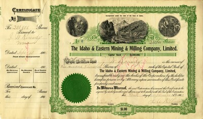 J. W. Ronndy was the owner of two hundred thousand shares. This certificate was marked as This was marked as cancelled.