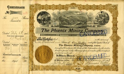 ??? was the owner of one thousand shares. This certificate was marked as This was marked as cancelled.