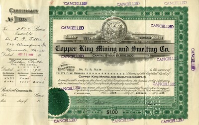 Dr. E. G. Ellis was the owner of three thousand five hundred shares. This certificate was marked as This was marked as cancelled.