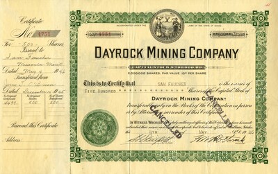 Sam Faucher was the owner of five hundred shares. This certificate was marked as This was marked as cancelled.