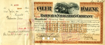 Philander Shaw was the owner of one hundred shares. This certificate was marked as This was marked as cancelled.