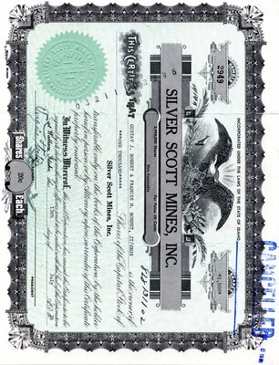 Gustav J. Bohnet & Frances M. Bohnet, Jt/Wros was the owner of one thousand shares. This certificate was marked as This was marked as cancelled.