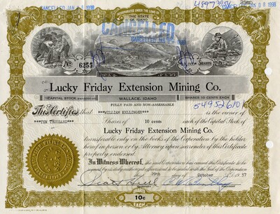 William Kellinger was the owner of ten thousand shares. This was marked as cancelled.