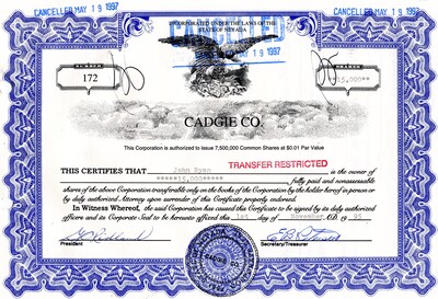 John Rayn was the owner of fifteen thousand shares. Cancelled.