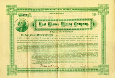 This certificate certifies that the holder is the owner of ten dollars on United States Gold Coin.