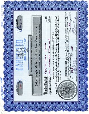 Ken Lonn, Joan Lonn was the owner of one hundred thousand shares. Cancelled.