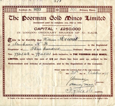 William Mowat was the owner of three hundred shares.