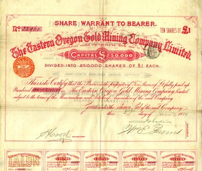 This certificate certifies that the bearer was the owner of ten shares.
