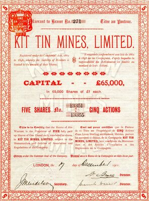 This certificate certifies the owner possessed five shares.