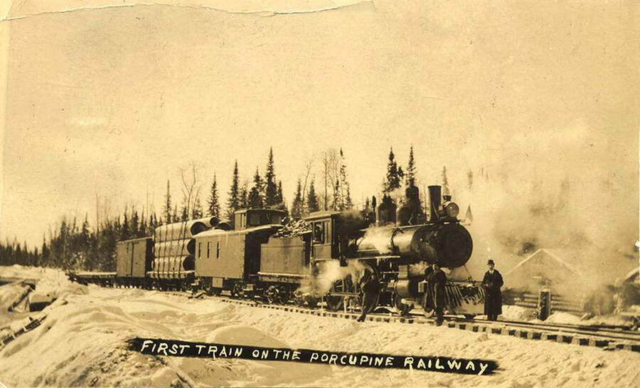Postcard of the first train on the Porcupine Railyway. Mailed in Canada to Chicago.