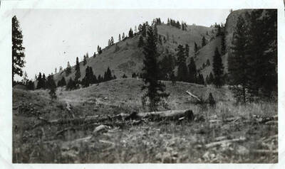 Scenic view of hills in a basin.