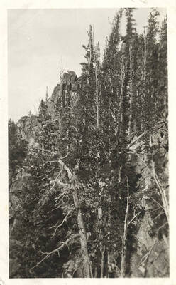 Scenic view of rocky mountainous area near Sheepeater Monument area.