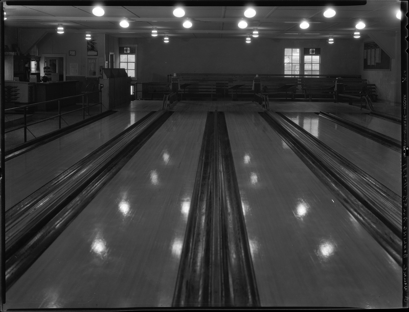 Photo of the Wallace Bowling Alley lanes looking towards the standing area.