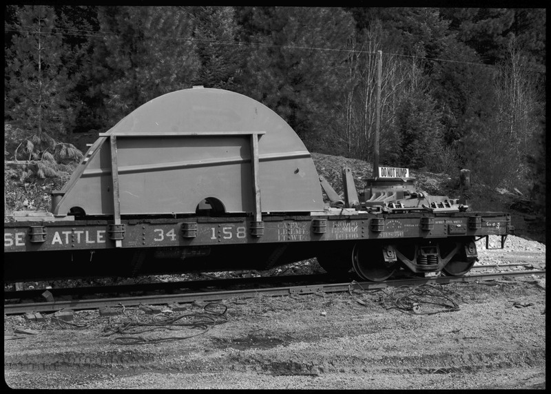 A disassembled mine hoist on a train at the Lucky Friday Mine near Mullan, ID.