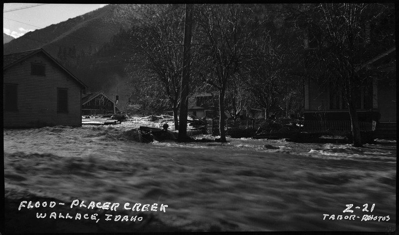 Street view of the Placer Creek flood in Wallace, Idaho.