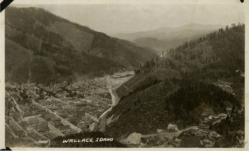 Postcard depicting an aerial view of Wallace.