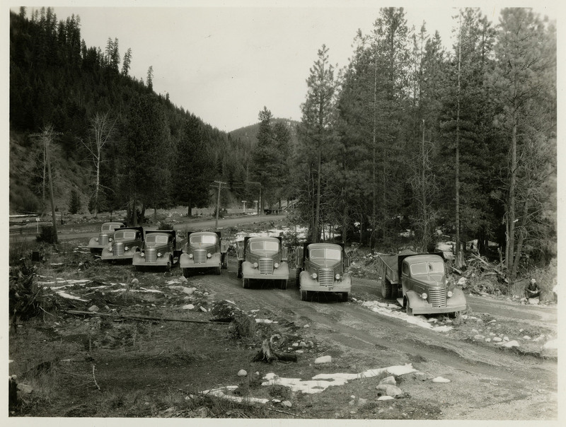 Several trucks lined up at Bunn, a railroad area about 2.7 miles up the 9 Mile Canyon. 
