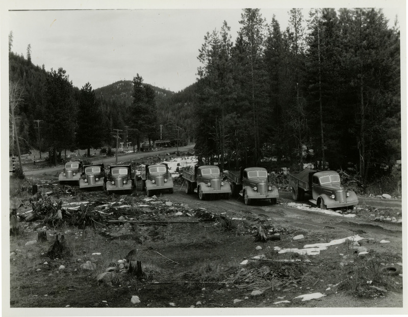 Several trucks lined up at Bunn, a railroad area about 2.7 miles up the 9 Mile Canyon. 
