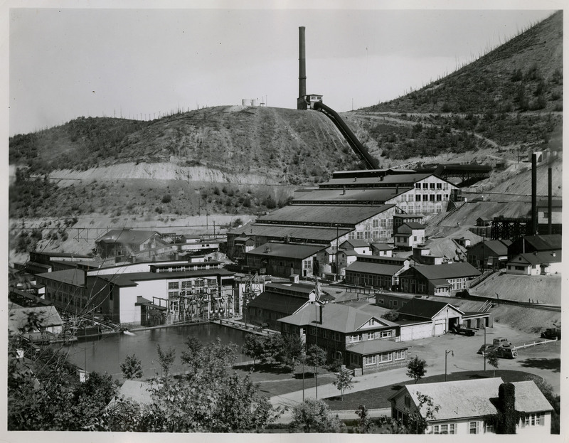 View of a Zinc plant in Kellogg, Idaho, a part of the Sullivan Mining Company. The electrical chemical reduction works produced 99.999 Zinc.