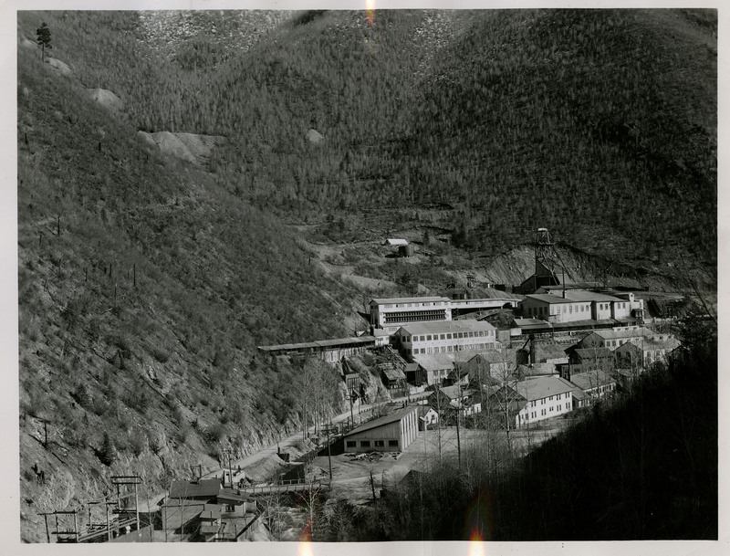 View of the Surface Plant of the Sunshine Mining Company. It was the largest silver producing mine on the American continent and also produced lead, copper, antimony, and silver.