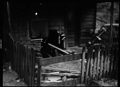 Photo of the damage done to the fence of Peter Paulson's home which was caused by a rock slide near Big Creek, Idaho.