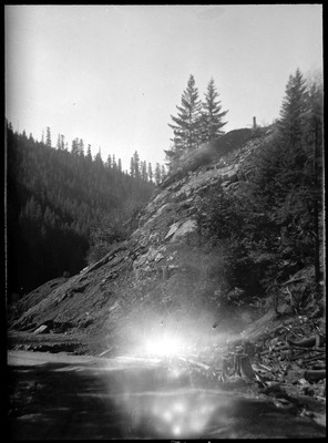 Blast site for granite rocks, pre-blast.