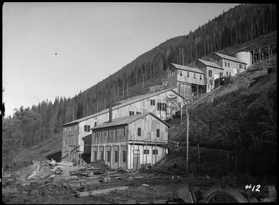 Image of the buildings at Silver Summit mine. The buildings are building going up a hill.