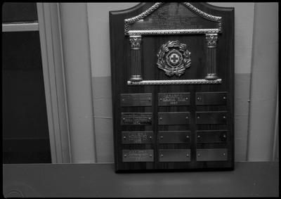 Image of the Galena Safety Award propped up against a wall.