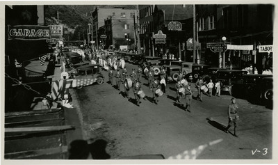 A marching band passes as part of the Veterans of Foreign Wars State Convention parade.