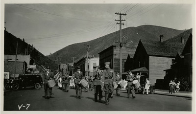 A marching band passes as part of the Veterans of Foreign Wars State Convention parade.