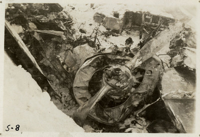 Debris from airliner crash, including a turbine part.