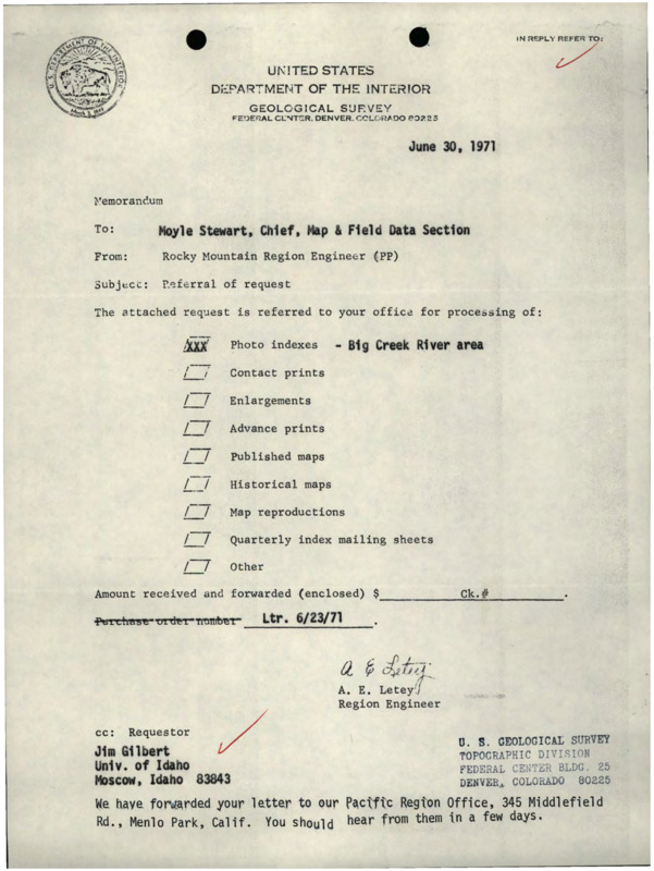 An order form for photo indexes.