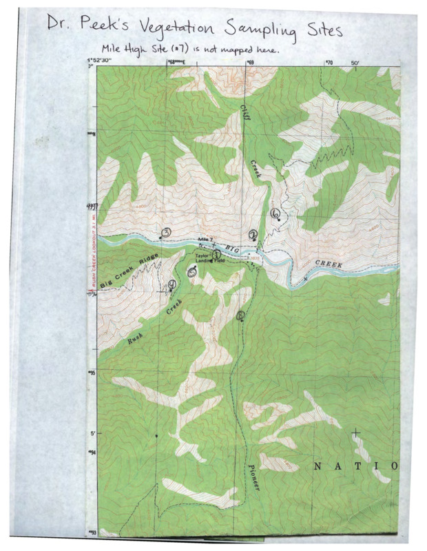 Printed material about the vegetation sites created by Dr. Jim peek.