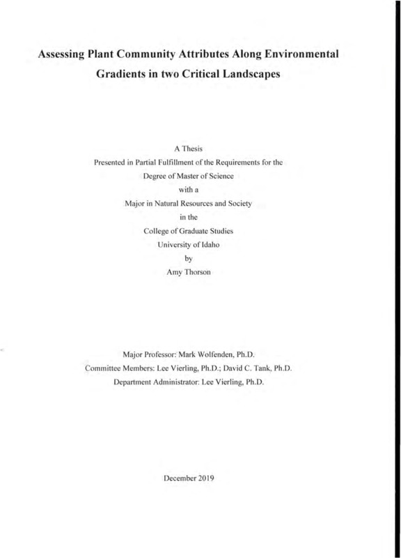 Academic thesis examining data from the Taylor Ranch Wilderness Research Station in the Frank Church River of No Return Wilderness to determine the indirect impact of human activities on ecosystems.