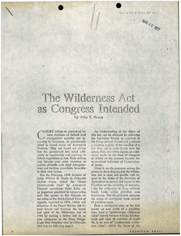 The Wilderness Act as Congress Intended