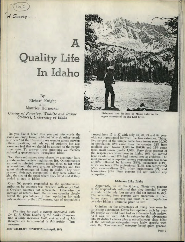 A paper examining the results of a survey of more than 500 citizens of Idaho.