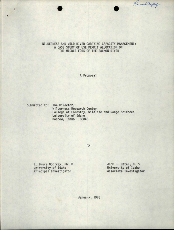 A proposal addressing challenges to wilderness management and correspondence between individuals discussing the content of the proposal.