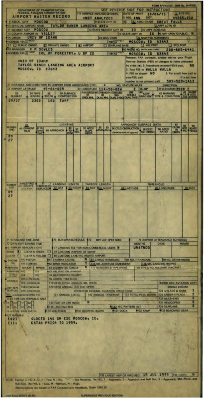 Taylor Ranch Airport Master Record and Airport Operation Certificate