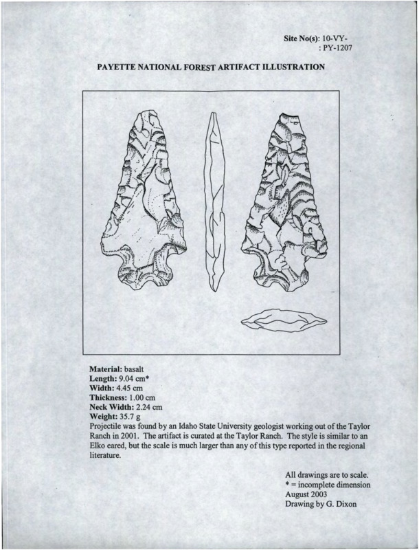 A hand drawn, to scale, illustration of a basalt arrowhead.