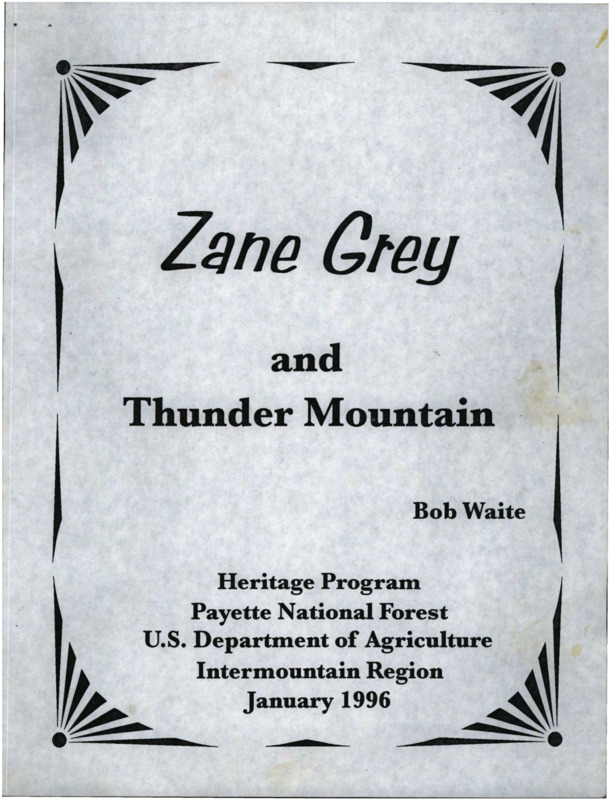 Written by Bob Waite, this document details Zayne Grey's writing of Thunder Mountain. Told in parts, the work describes travelling to the location that would be the book's setting, a description of the plot of the book, and details behind the making of the movie.