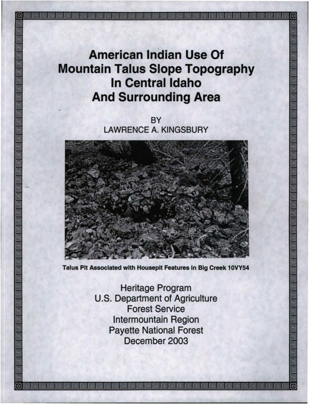 Written by Lawrence Kingbury, this document details how Native Americans were able to live in the mountainous region of the Frank Church - River of No Return Wilderness area for over 10,000 years by using the topography for shelter, hunting, caches, and inhumations.