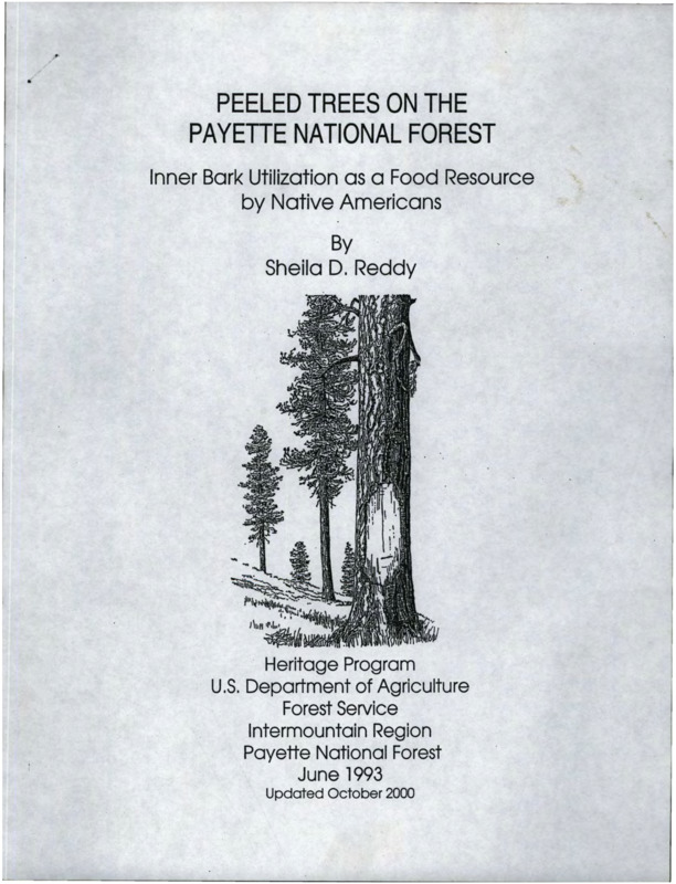 Written by Sheila Reddy, this document details how the inner bark of trees was used as a food source for Native Americans. The document also provides a list of types and locations of trees that were for this reason in the Payette National Forest.