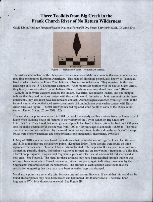 Written by Gayle Dixon, this document details the finding of an arrowhead, the history behind it, and the arrowheads makeup and size.