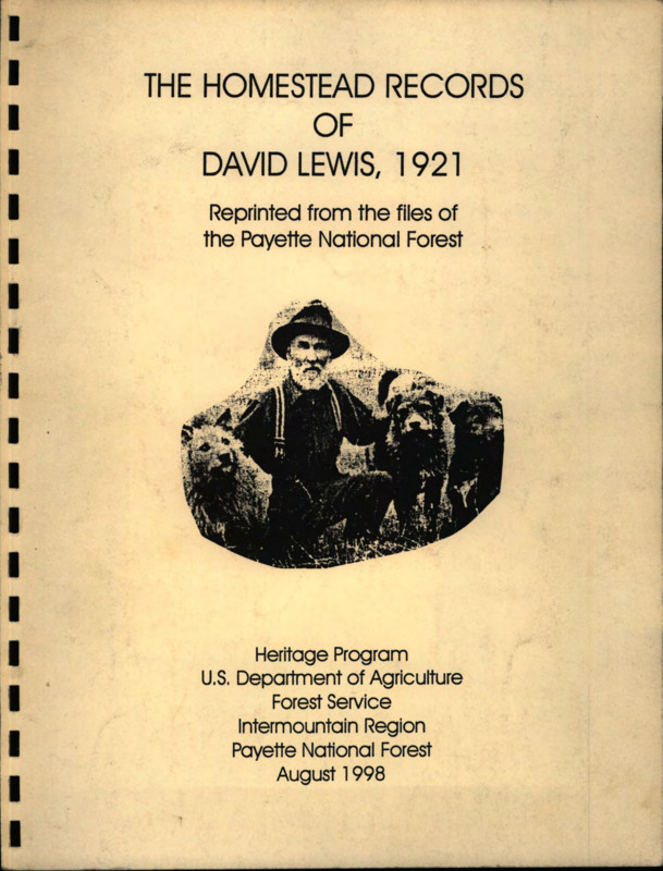 This document contains the records of David Lewis's homestead authorization, purchase, zoning, etc.