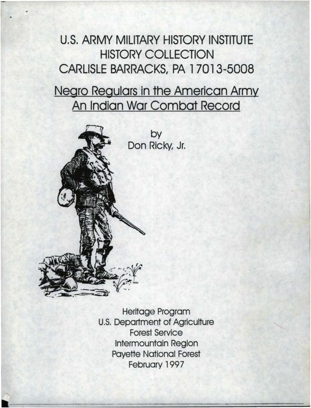 Written by Don Ricky, this document details the awarding of an Indian Wars Campaign Medal to black soldiers.