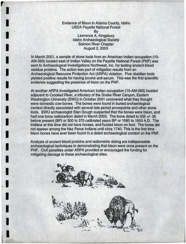 Written by Kenneth and Molly Cannon, this document contains information on Yellowstone's ecosystem and the management of the wildlife within that ecosystem. Also contains an excerpt by Lawrence Kingsbury on Bison in Adams County Idaho.